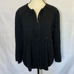 Ming Wang Women’s Black Chain Trim Detail Knit Top Cardigan Jacket